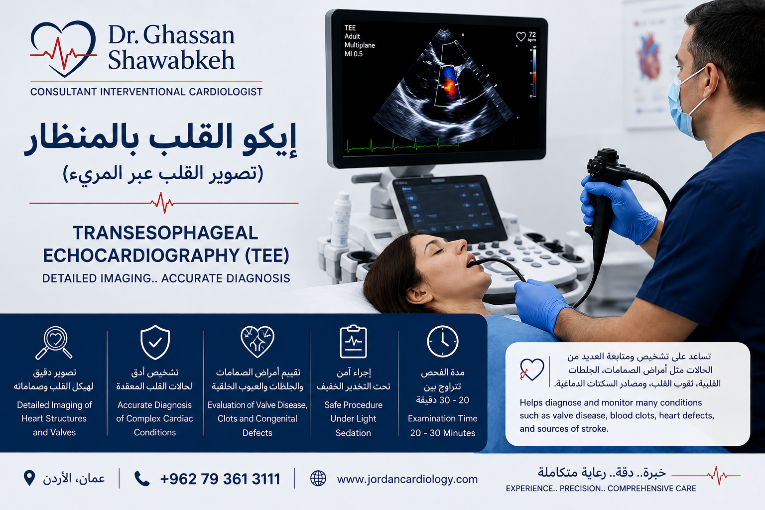 إيكو القلب بالمنظار TEE في الأردن | تصوير القلب عبر المريء | الدكتور غسان الشوابكة