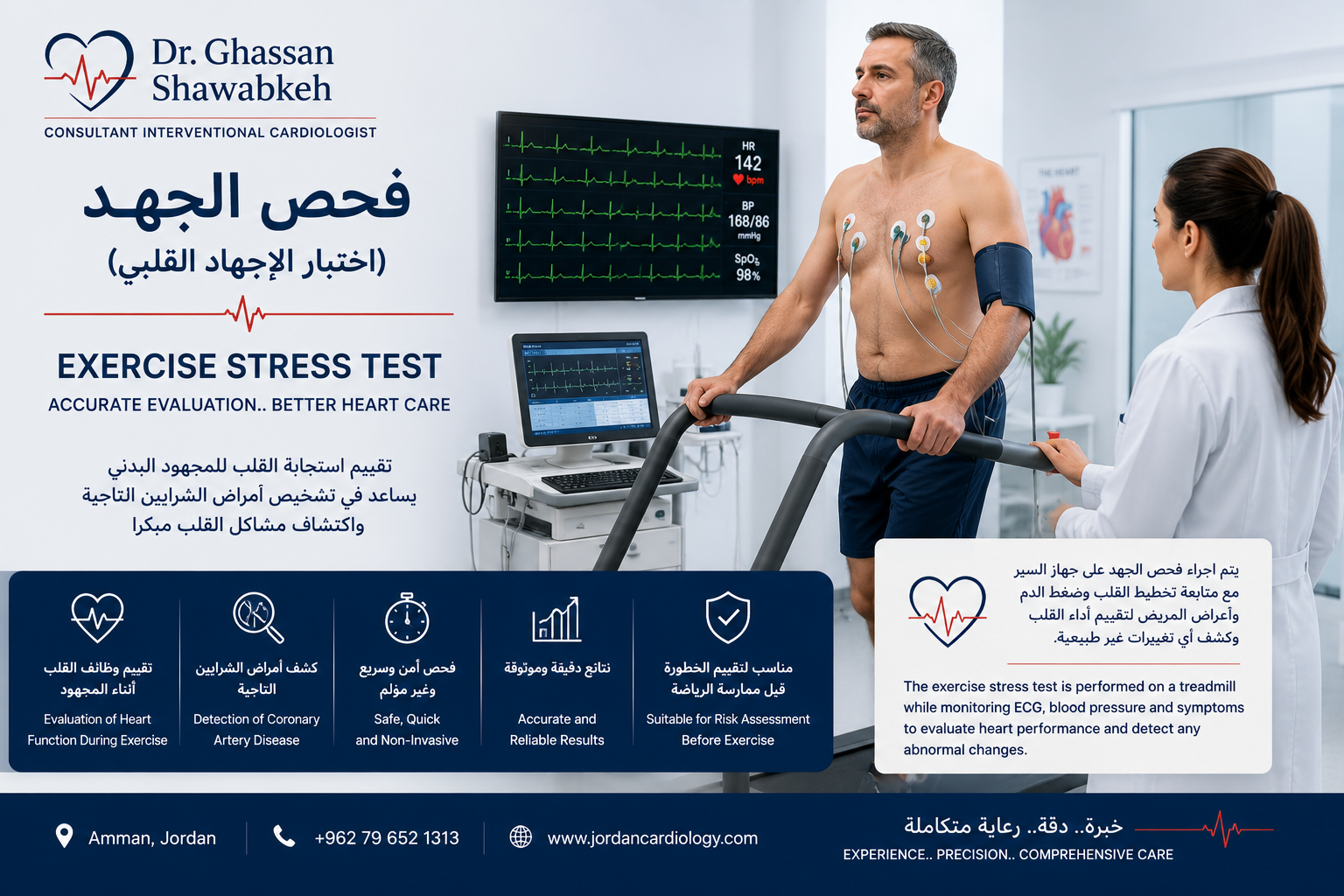 فحص الجهد في الأردن | اختبار الجهد القلبي | الدكتور غسان الشوابكة